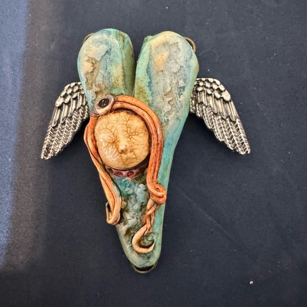 Artistic Winged goddess pendant with Blue and Orange Accents - Picture 6 of 7
